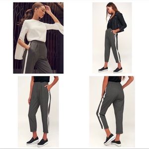 Lulus Pants Babe In Charge Grey and White Side Stripe Cropped Pants Size XS